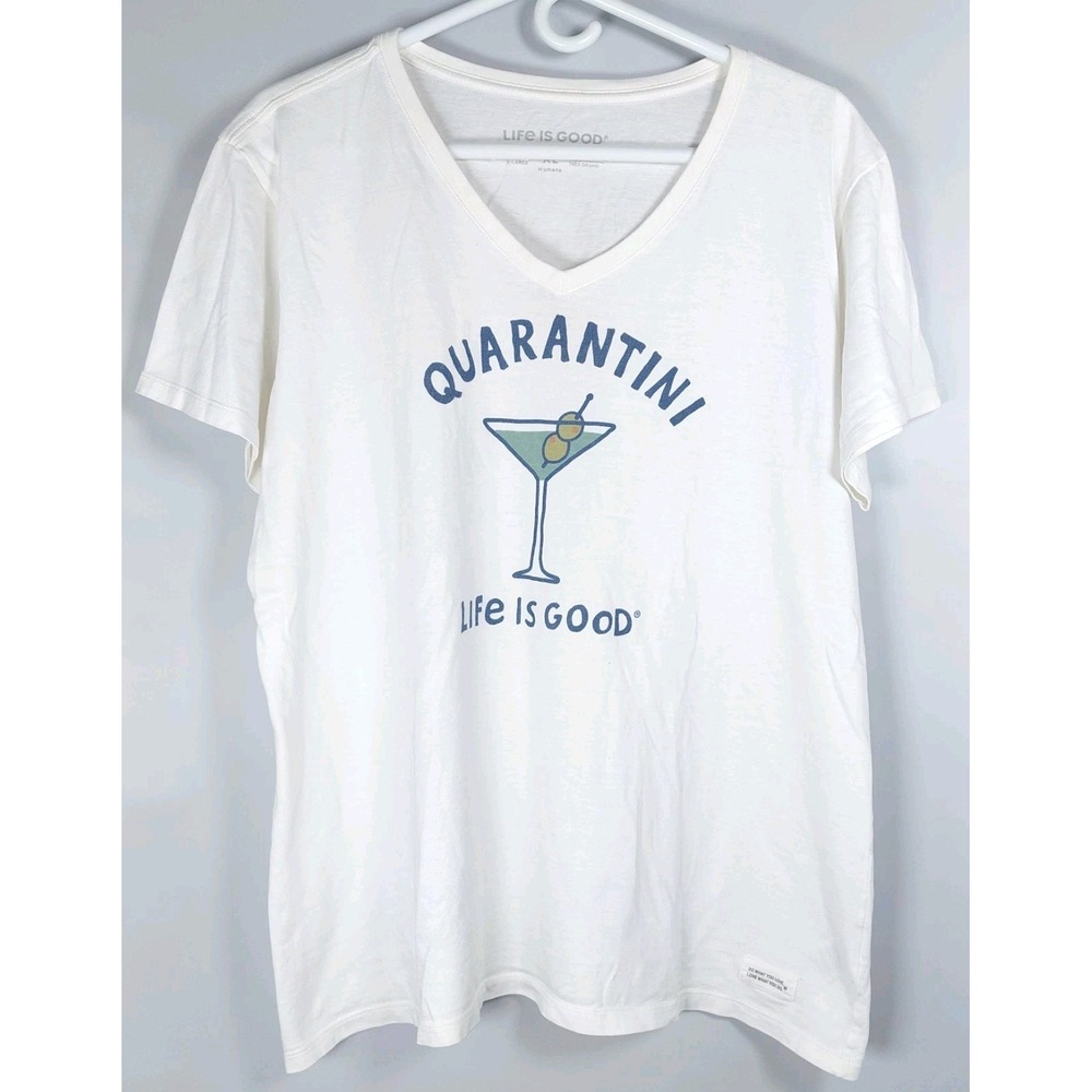 Life is Good Crusher Tee Shirt Top XL Short Sleeve Quarantini Martini White